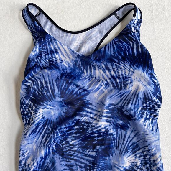 Lands' End V-Neck Racerback One Piece Blue Tie Dye 12L Long Tall - Picture 3 of 7